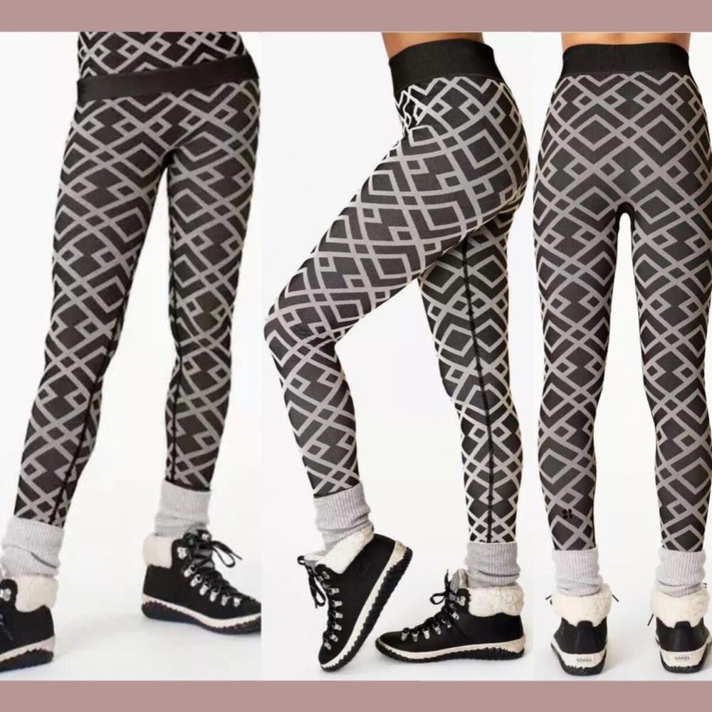 NWT $108 Sweaty Betty‎ [ XL ] Ski Base Layer Leggings in Black Geo Jacquard